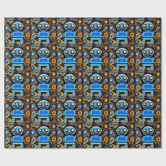 Blauwe bot en tandwielen cadeaupapier (Vlak)