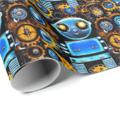 Blauwe bot en tandwielen cadeaupapier (Rol Hoek)
