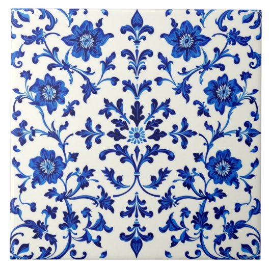 blauwe botanica-tegel tegeltje (Voorkant)