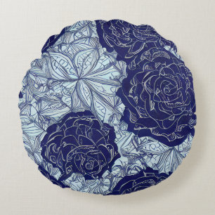 Blauwe Botanics Ronde Kussen