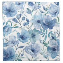 Blauwe Botanische Aquarel Bloementuin