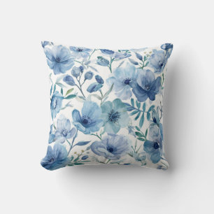 Blauwe Botanische Aquarel Bloementuin Kussen