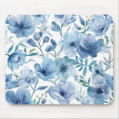 Blauwe Botanische Aquarel Bloementuin Muismat (Voorkant)