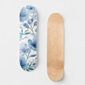 Blauwe Botanische Aquarel Bloementuin Persoonlijk Skateboard (Voorkant)