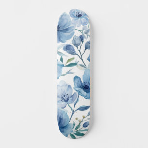 Blauwe Botanische Aquarel Bloementuin Persoonlijk Skateboard