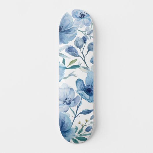 Blauwe Botanische Aquarel Bloementuin Persoonlijk Skateboard (Voorkant)