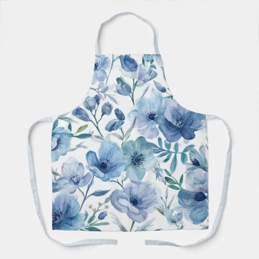 Blauwe Botanische Aquarel Bloementuin Schort (Voorkant)