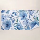 Blauwe Botanische Aquarel Bloementuin Strandlaken (Voorkant)