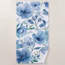 Blauwe Botanische Aquarel Bloementuin