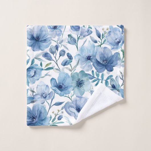 Blauwe Botanische Aquarel Bloementuin Washandje (Wasdoekje)