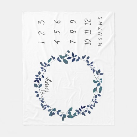 Blauwe botanische Baby Milestone Fleece Deken (Voorkant)