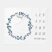 Blauwe botanische Baby Milestone Fleece Deken (Voorkant (Horizontaal))
