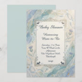 Blauwe botanische babyshower uitnodiging (Voorkant / Achterkant)