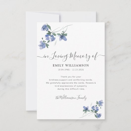 blauwe botanische begrafenis bedankt voor je opmer (Voorkant)