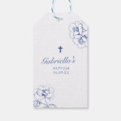 Blauwe Botanische Bloemen Doop  Cadeaulabel (Achterkant)