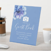 Blauwe Botanische Bloemen Foto Gastenboek Bruiloft Reclamebord Met Voetstuk (Insitu)