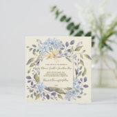 Blauwe botanische bloemen uitnodiging hortensia (Staand voorkant)