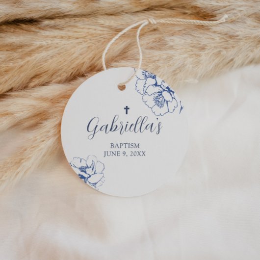 Blauwe Botanische Bloemendoop Bedankjes Labels
