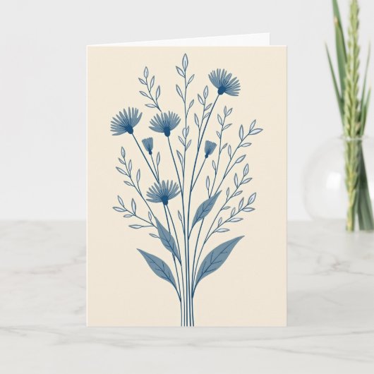 Blauwe Botanische Bloesem Kaart (Voorkant)