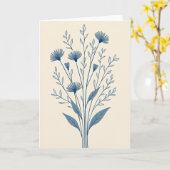 Blauwe Botanische Bloesem Kaart (Gele Bloem)