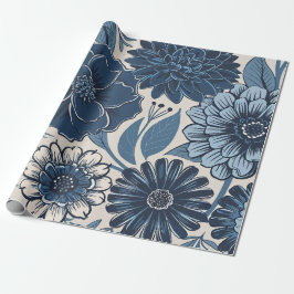 Blauwe Botanische Bloesems: Elegante Bloemkunst Cadeaupapier