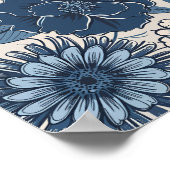Blauwe Botanische Bloesems: Elegante Bloemkunst Poster (Hoek)