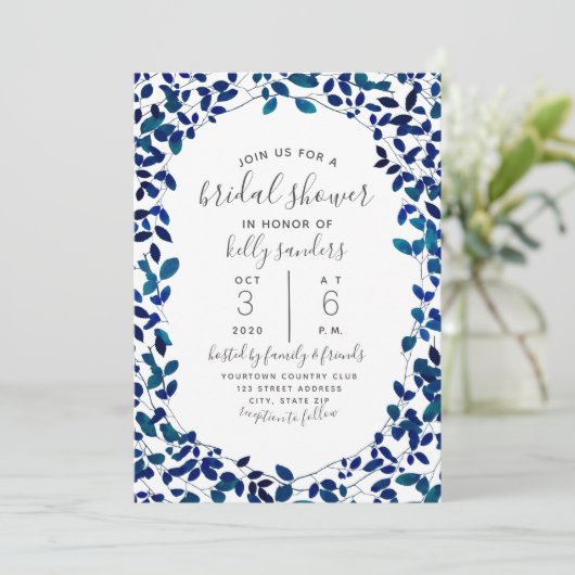 Blauwe Botanische Bruidsdouche Kaart (Staand voorkant)