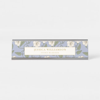 Blauwe Botanische Cottagecore Bloemen Bureau Naambordje
