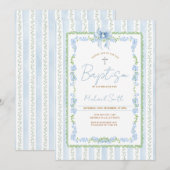 Blauwe Botanische Doop Uitnodiging Jongen Doopfees (Voorkant / Achterkant)