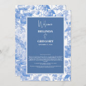 Blauwe botanische Florals Weddenschap Programmakaart (Voorkant / Achterkant)