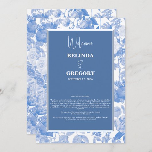 Blauwe botanische Florals Weddenschap Programmakaart (Voorkant / Achterkant)