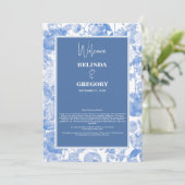 Blauwe botanische Florals Weddenschap Programmakaart (Staand voorkant)