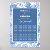 Blauwe botanische Florals Wedding Seating Chart Poster (Voorkant)