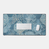 Blauwe Botanische Geometrische Batik Bureaumat (Keyboard & Muis)