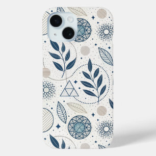 Blauwe botanische geometrische doedel iPhone 15 case