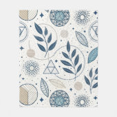 Blauwe botanische geometrische doedel fleece deken (Voorkant)