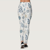 Blauwe botanische geometrische doedel leggings (Achterkant)
