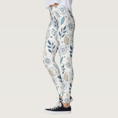 Blauwe botanische geometrische doedel leggings (Links)