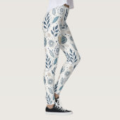 Blauwe botanische geometrische doedel leggings (Rechts)