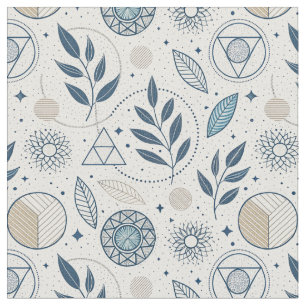 Blauwe botanische geometrische doedel stof