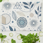 Blauwe botanische geometrische doedel theedoek (Gevouwen)