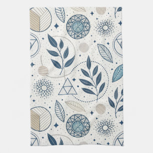Blauwe botanische geometrische doedel theedoek