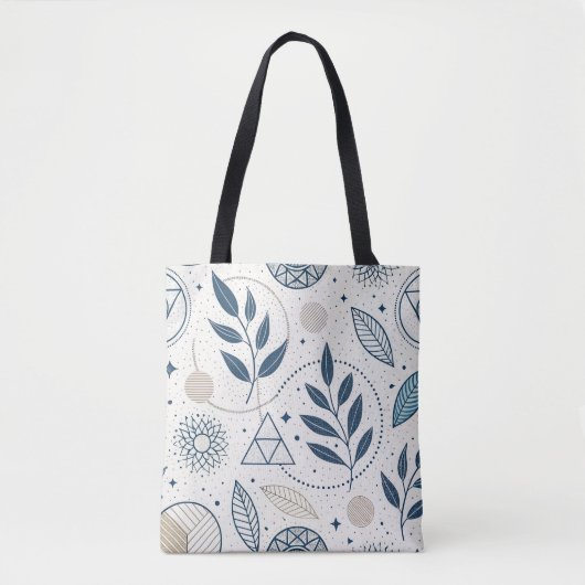 Blauwe botanische geometrische doedel tote bag (Voorkant)