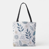 Blauwe botanische geometrische doedel tote bag (Achterkant)