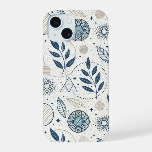 Blauwe Botanische Geometrische Doodle iPhone 15 Case