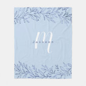 Blauwe botanische gepersonaliseerde naam en monogr fleece deken (Voorkant)