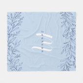 Blauwe botanische gepersonaliseerde naam en monogr fleece deken (Voorkant (Horizontaal))
