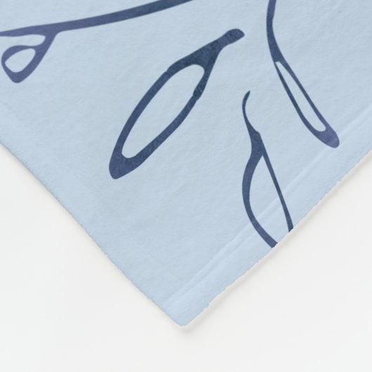 Blauwe botanische gepersonaliseerde naam en monogr fleece deken (Hoek)