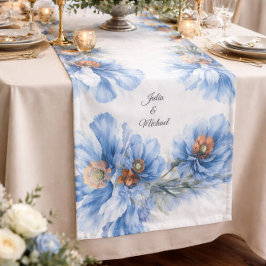 Blauwe Botanische Huwelijksdecoratie Bruidsboeket Lange Tafelloper
