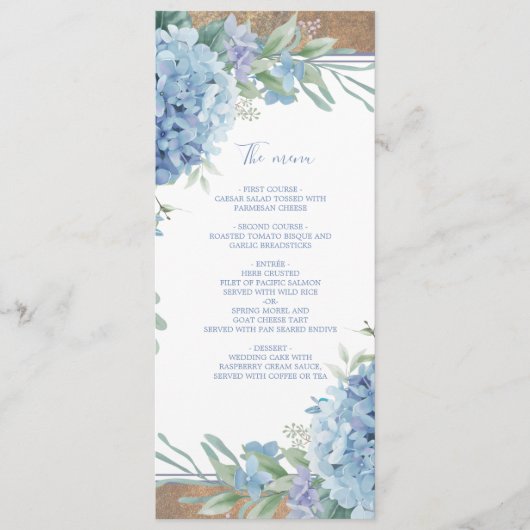 Blauwe Botanische Huwelijkshydrangea menu (Voorkant)